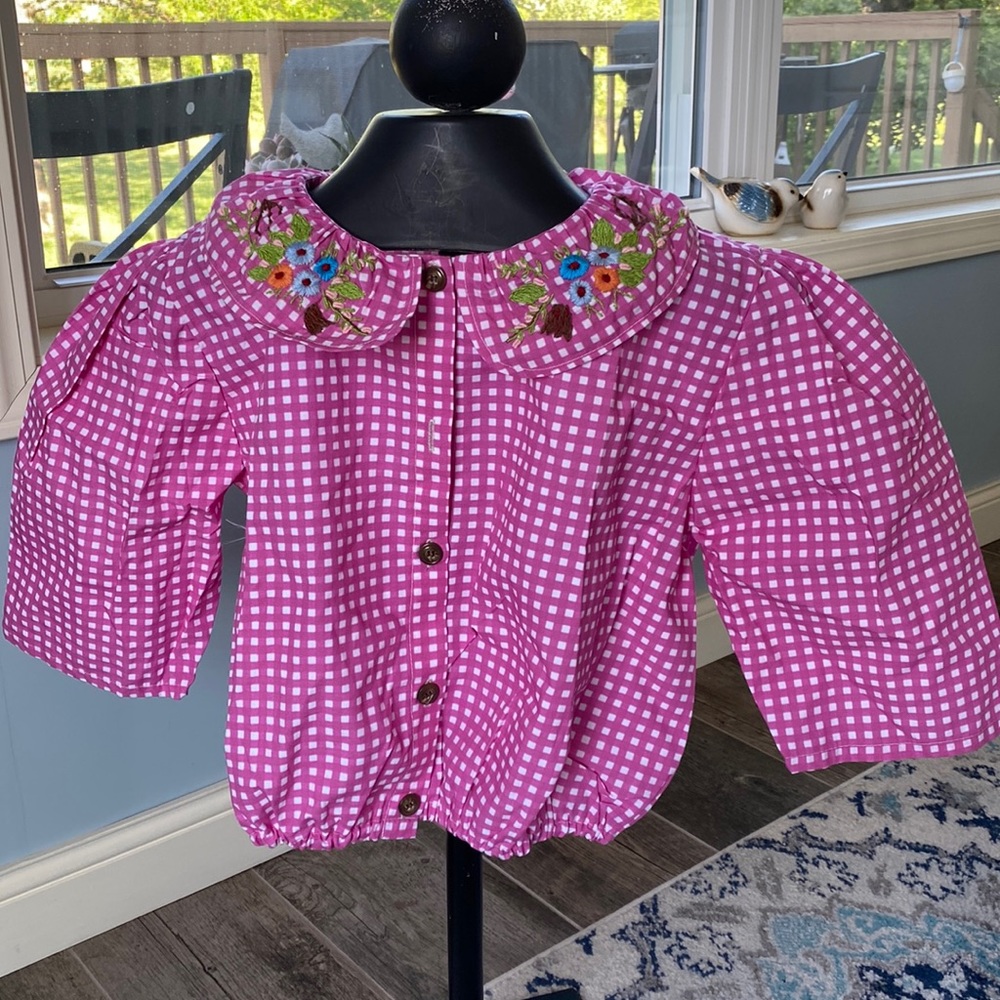 Tach Clothing gingham pink copped blouse top